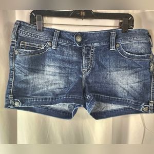 Silver women's dark blue short jean shorts size 34